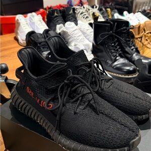 Adidas Black and Red Yeezy Sneakers